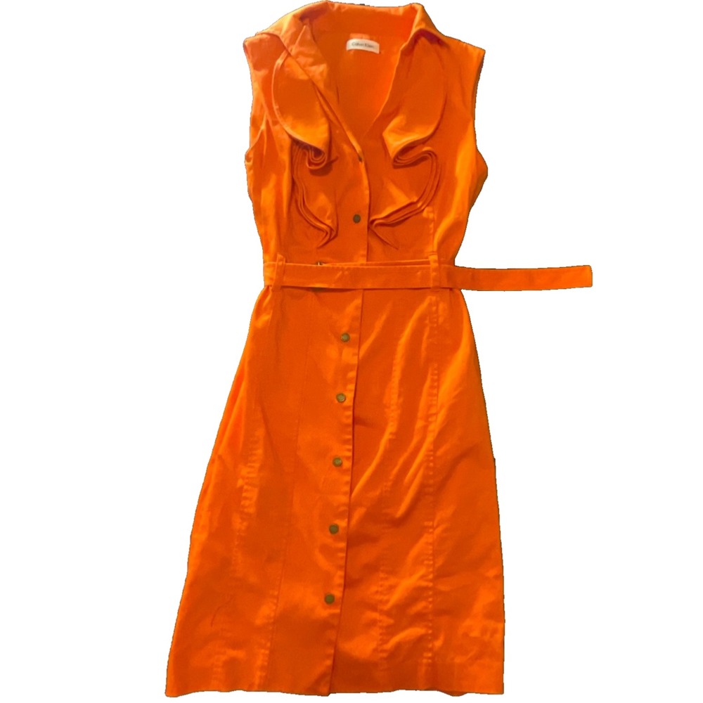 Calvin Klein Belted Ruffle Collar Dress Women's Size XS/S Retro Style - Picture 8 of 8